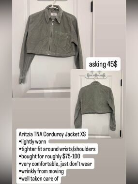 Aritzia Cropped Corduroy Jacket in Sage Green